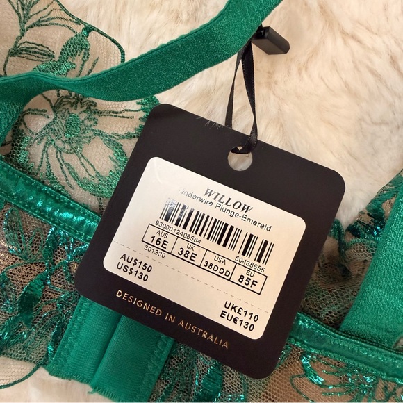 NWT Honey Birdette Willow Underwire plunge bra in Emerald size 38DDD - Picture 13 of 14